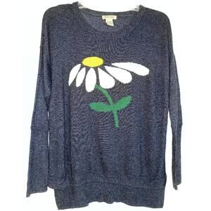 Vertical Design Charcoal Gray Daisy Print Long Sleeve‎ Sweater Top Size Small